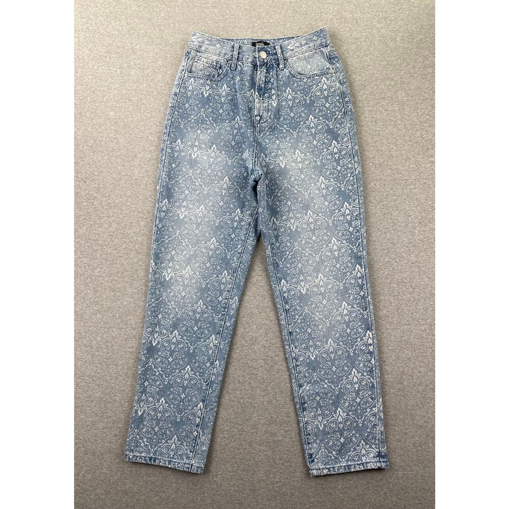 y2k Paisley Western Print Mom Jeans Womens 26 High Rise Straight Leg Light Wash